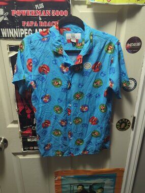 Super Mario Bros Movie Brothers Button Hawaiian Promo Kids Shirt Size XL 16